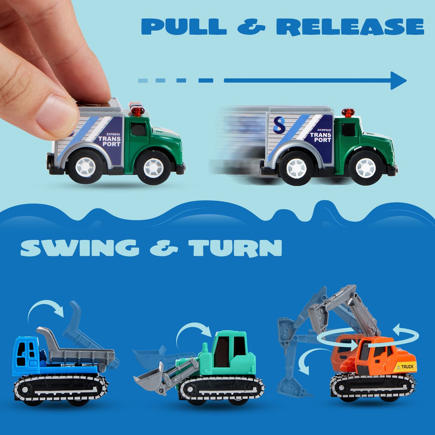 JOYIN 25-Piece Pull Back Cars & Trucks Toy Set for Toddlers, Kids Boys & Girls – Die-Cast Vehicles, Party Favors, School Gifts & Goodie Bag Stuffers