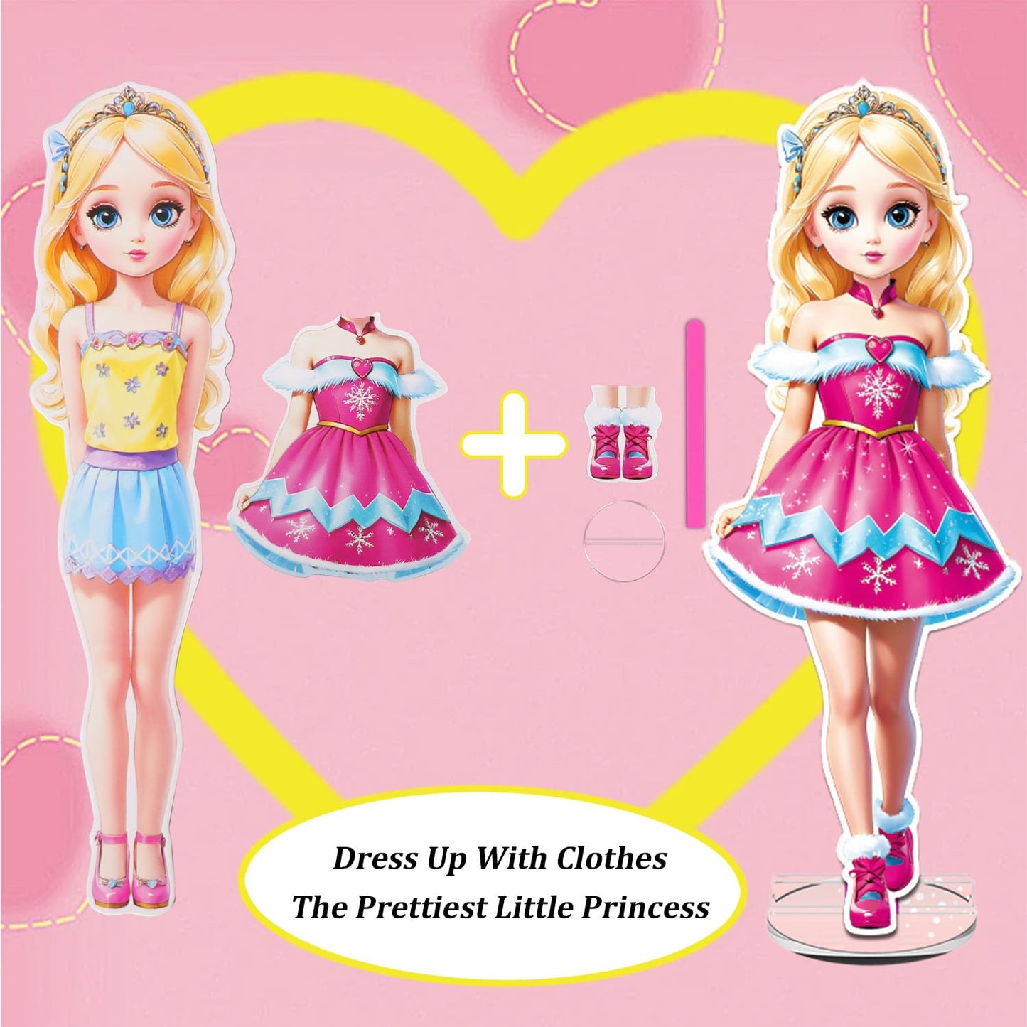 OSQI Magnetic Dress Up Dolls for Girls, 35-Piece Paper Doll Travel Playset with 3D Wardrobe Scene, Roleplay Game for Ages 4-7 (Amy)