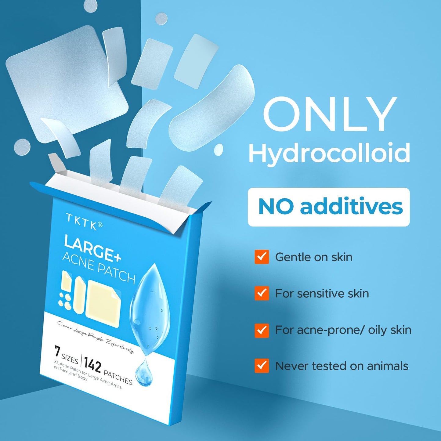 Large Pimple Patches for Face & Body – 7 Sizes XL Hydrocolloid Acne Bandages for Chin, Forehead, Nose, Back – 142 Count (Square, Strip, Dot)