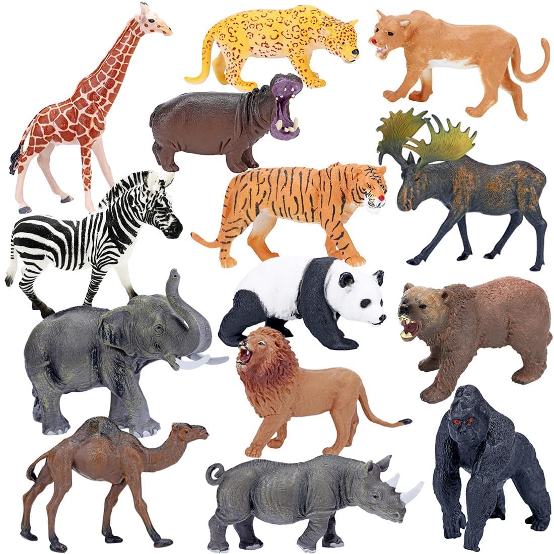 BOLZRA Safari Animal Figurines, 14-Piece Jumbo Realistic Wild Zoo & African Jungle Animals Playset for Kids & Toddlers
