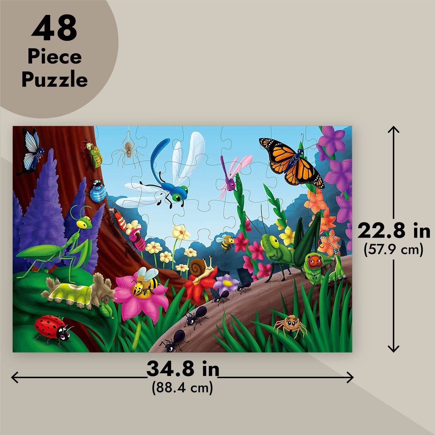 BLUE PANDA Preschool Giant Floor Activity Set – 48-Piece, 2x3 ft, Multicolor Bugs & Insects Theme, Skill-Building Learning Toy for Toddlers