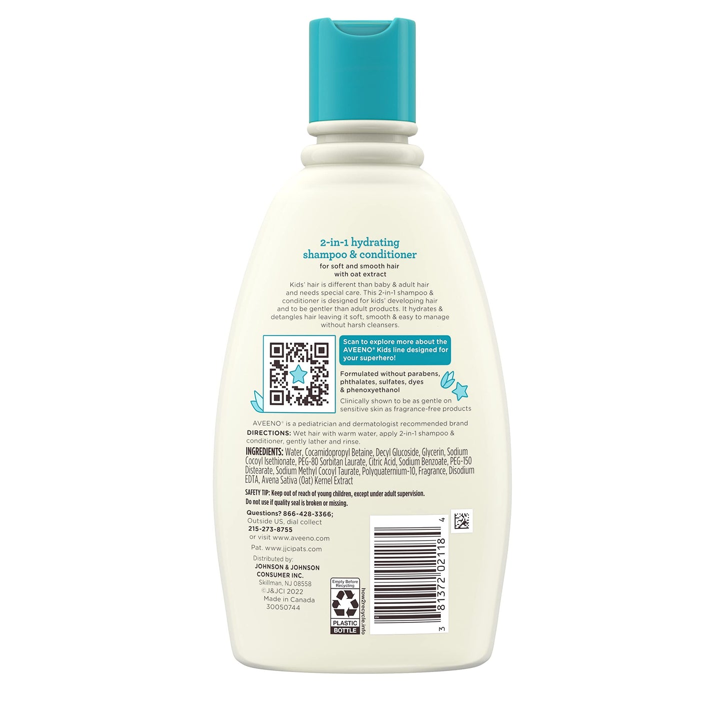 Aveeno Kids 2-in-1 Hydrating Shampoo & Conditioner with Oat Extract, Gently Cleanses, Detangles & Moisturizes, For Sensitive Scalp, 12 fl oz