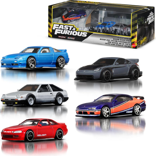 Hot Wheels Toy Cars, Premium Fast & Furious Tokyo Drift Bundle, 5 1:64 Scale Die-Cast Vehicles from The Fast Movie in Collectable Packaging