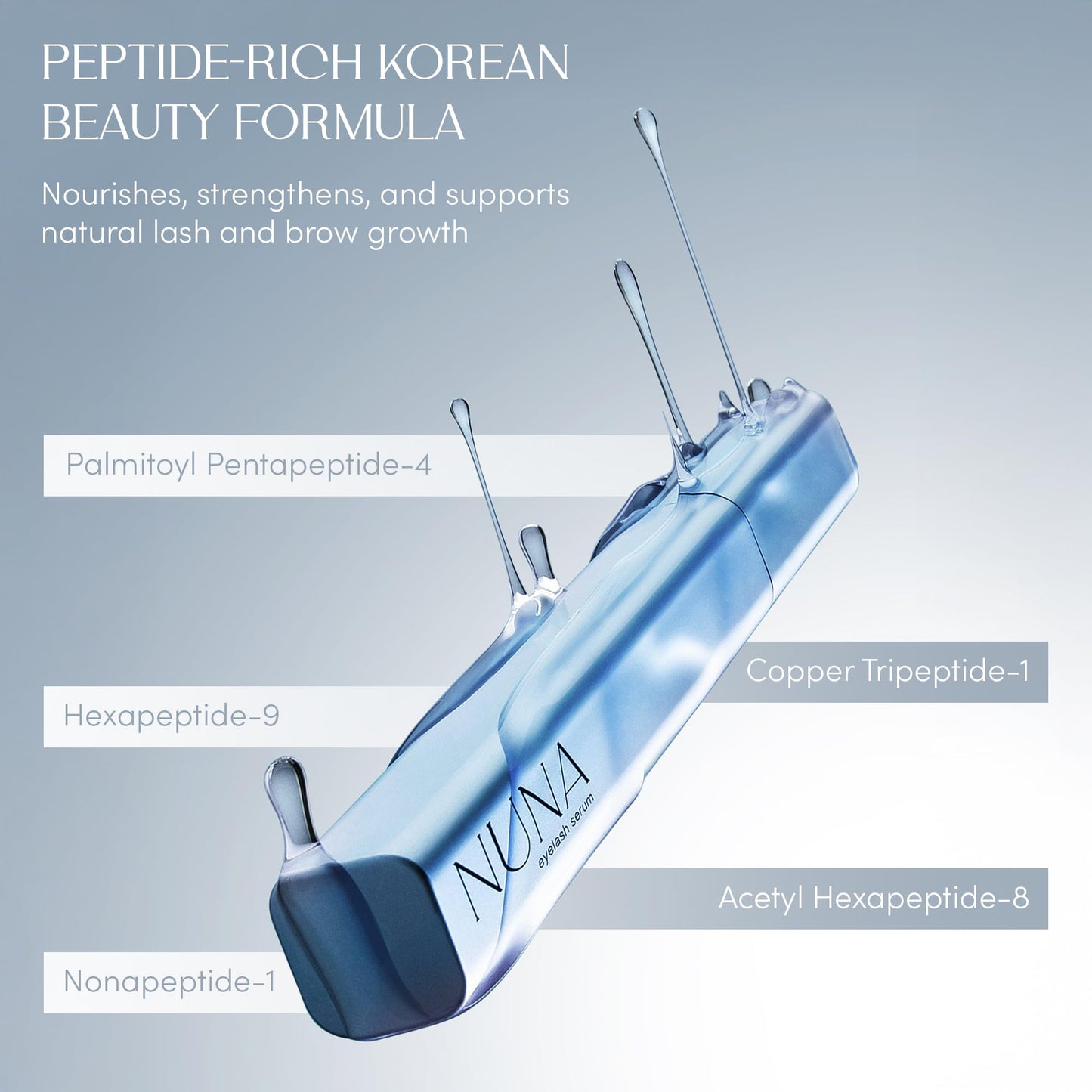 NUNA Eyelash & Eyebrow Growth Serum 6ml – Biotin, Korean Peptides & Natural Extracts – Promotes Longer, Fuller Lashes & Brows, 6-Month Supply