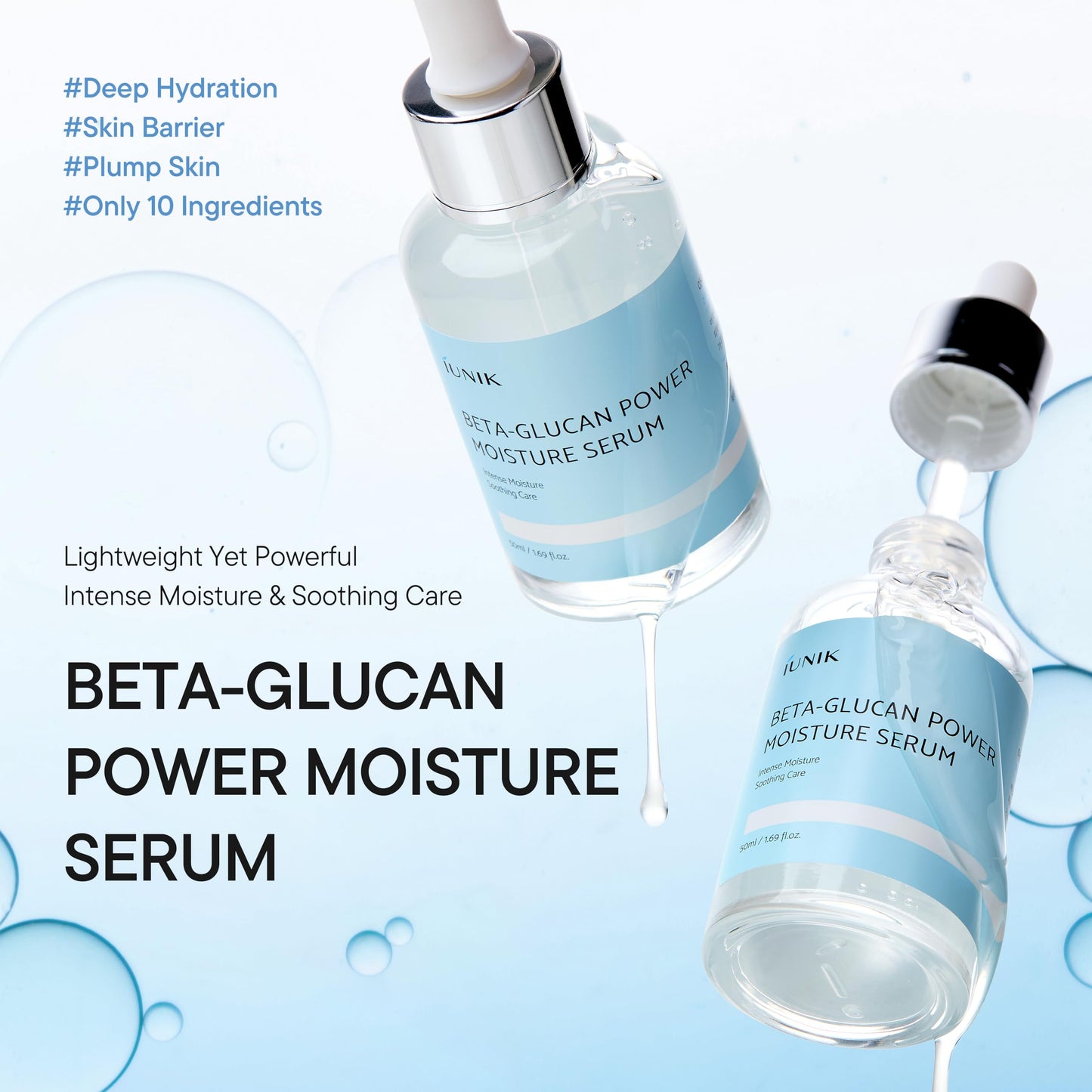 IUNIK Beta-Glucan Power Deep Moisture Serum – Vegan, Intense Hydration, Mushroom & Yeast Extracts for Dry, Mature, Sensitive Skin