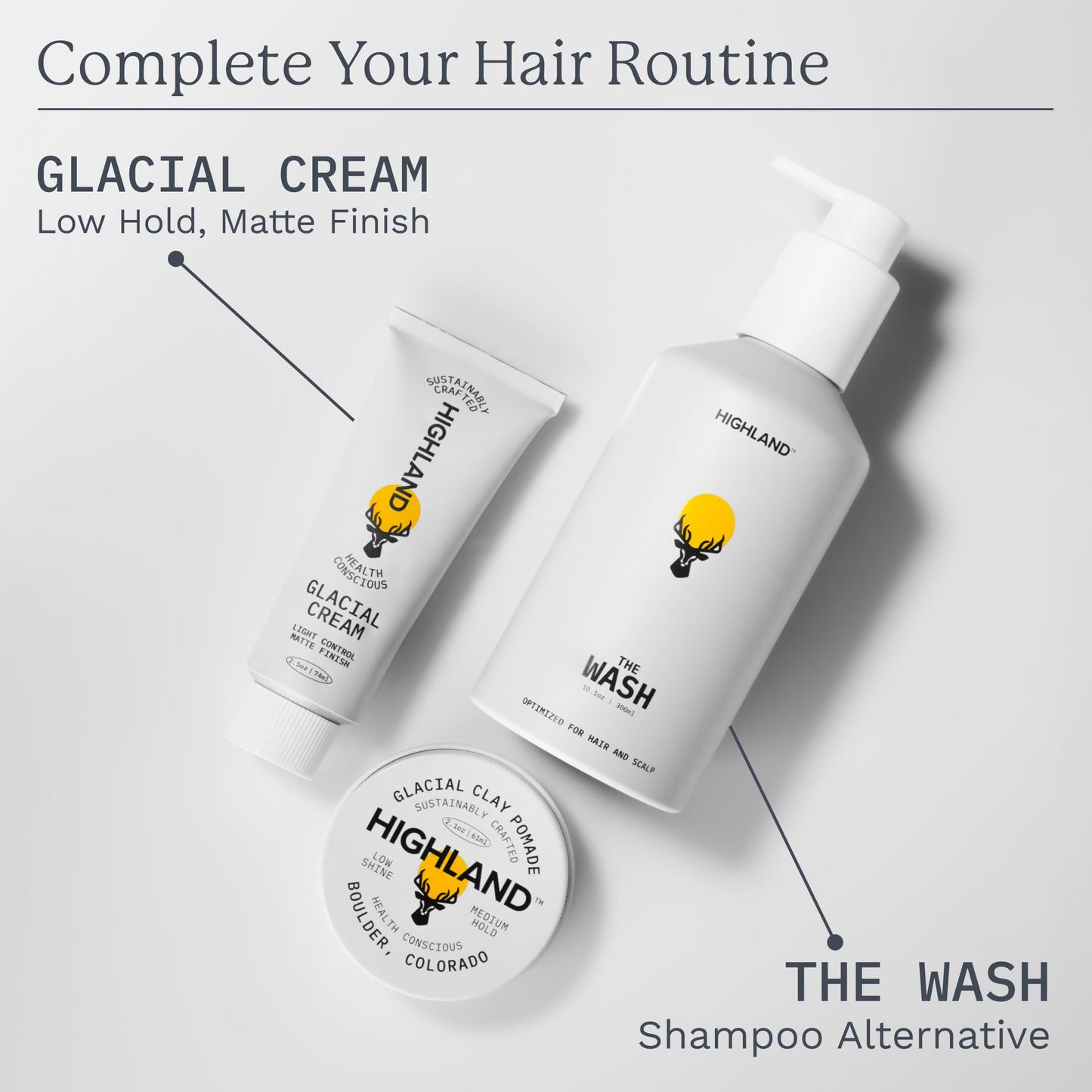 Highland Glacial Hair Clay Pomade | Award-Winning Natural & Organic Styling Clay | Medium Hold, Low Shine | For Men & Women | Promotes Scalp Health