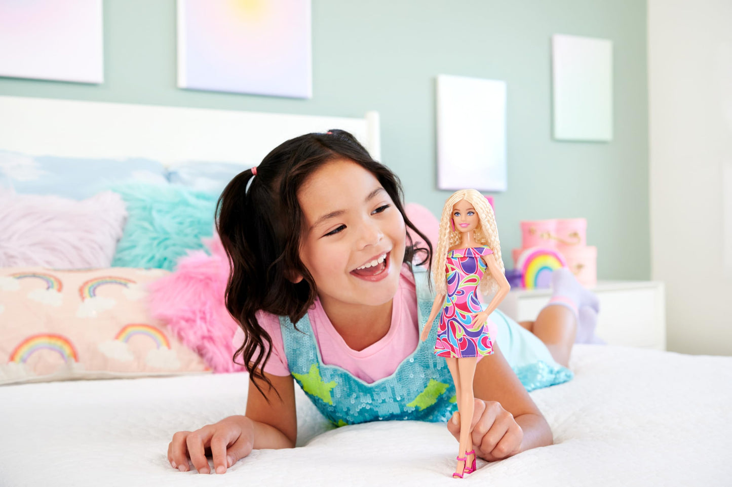 Barbie Fashionistas Doll #223 with Blonde Wavy Hair, Totally Hair-Inspired Dress & Accessories, 65th Anniversary Collectible Toy