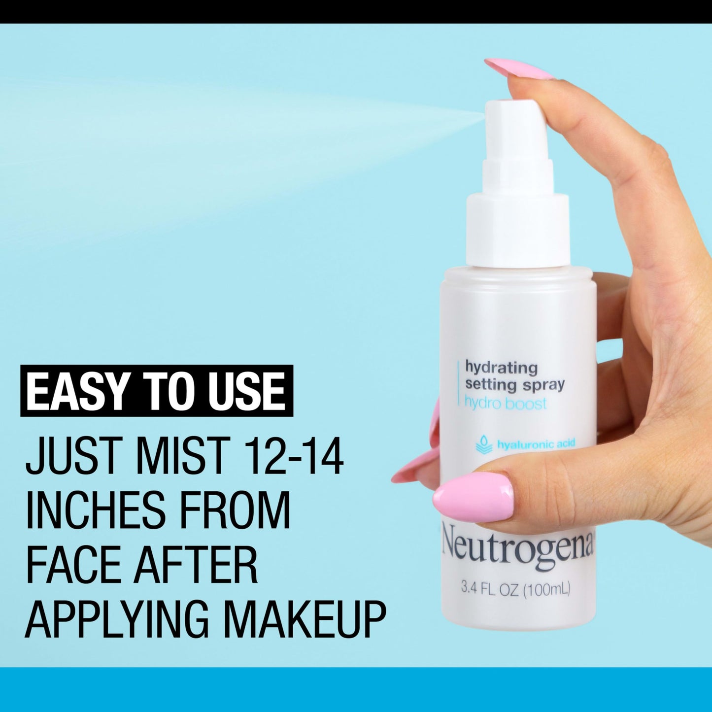 Neutrogena Hydro Boost Hydrating Makeup Setting Spray with Hyaluronic Acid – Longwear Facial Mist for Smooth, Glowing, Dewy Skin, 3.4 fl. oz