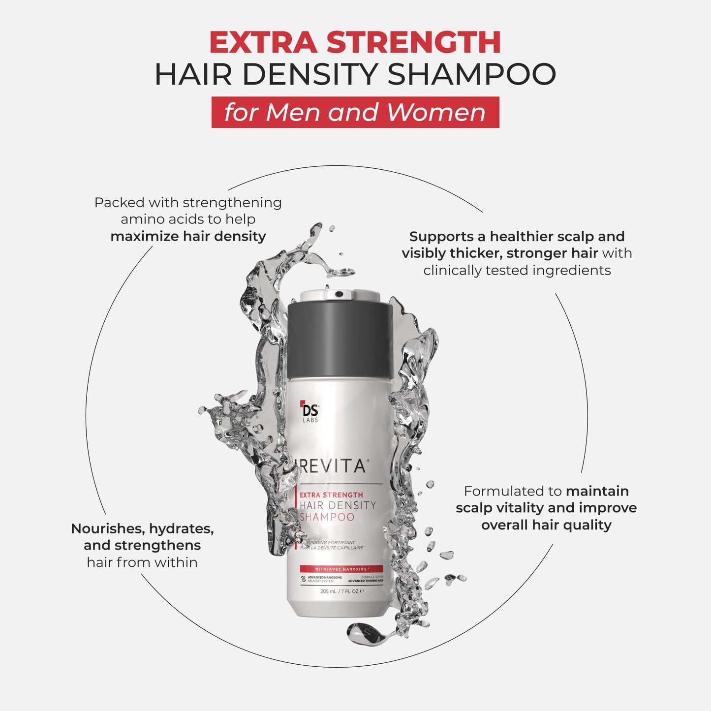 DS Labs Revita Extra Strength Shampoo 205mL – Promotes Fuller, Thicker Hair, Lightweight Hydration, Sulfate-Free & Color-Safe Formula for Men & Women