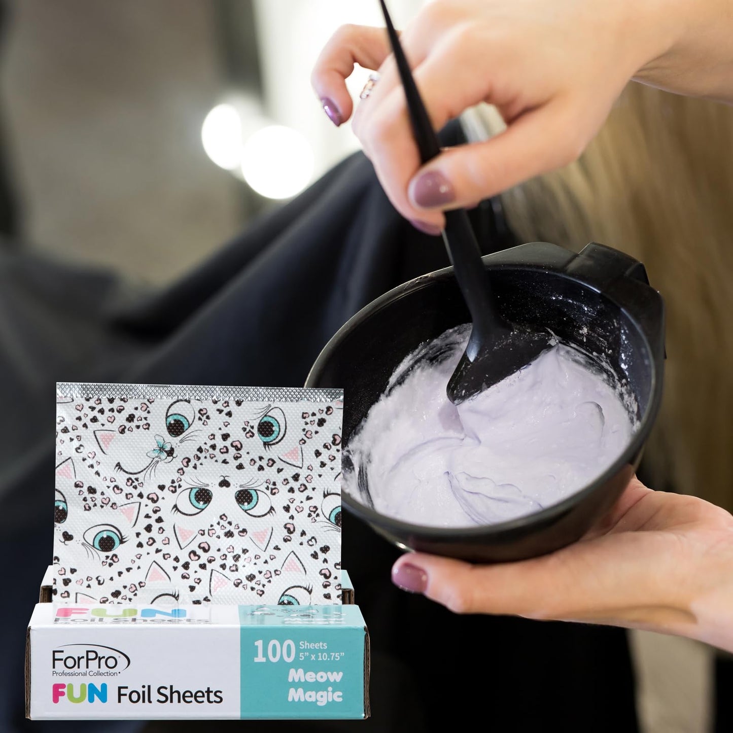 ForPro FUN Meow Magic 5" Pop-Up Foil Sheets, Aluminum Hair Foils for Coloring & Highlights, Food Safe, Easy Dispenser, 5"x10.75", 100 Ct
