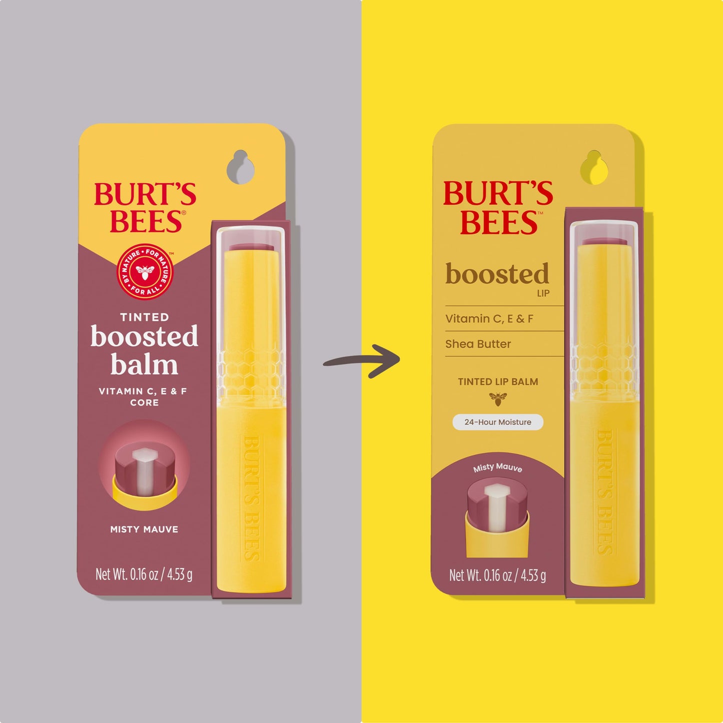 Burt’s Bees Tinted Boosted Balm, Misty Mauve – 24H Hydrating Lip Moisturizer with Natural Beeswax, 100% Natural Origin, Stocking Stuffer, 0.16 oz