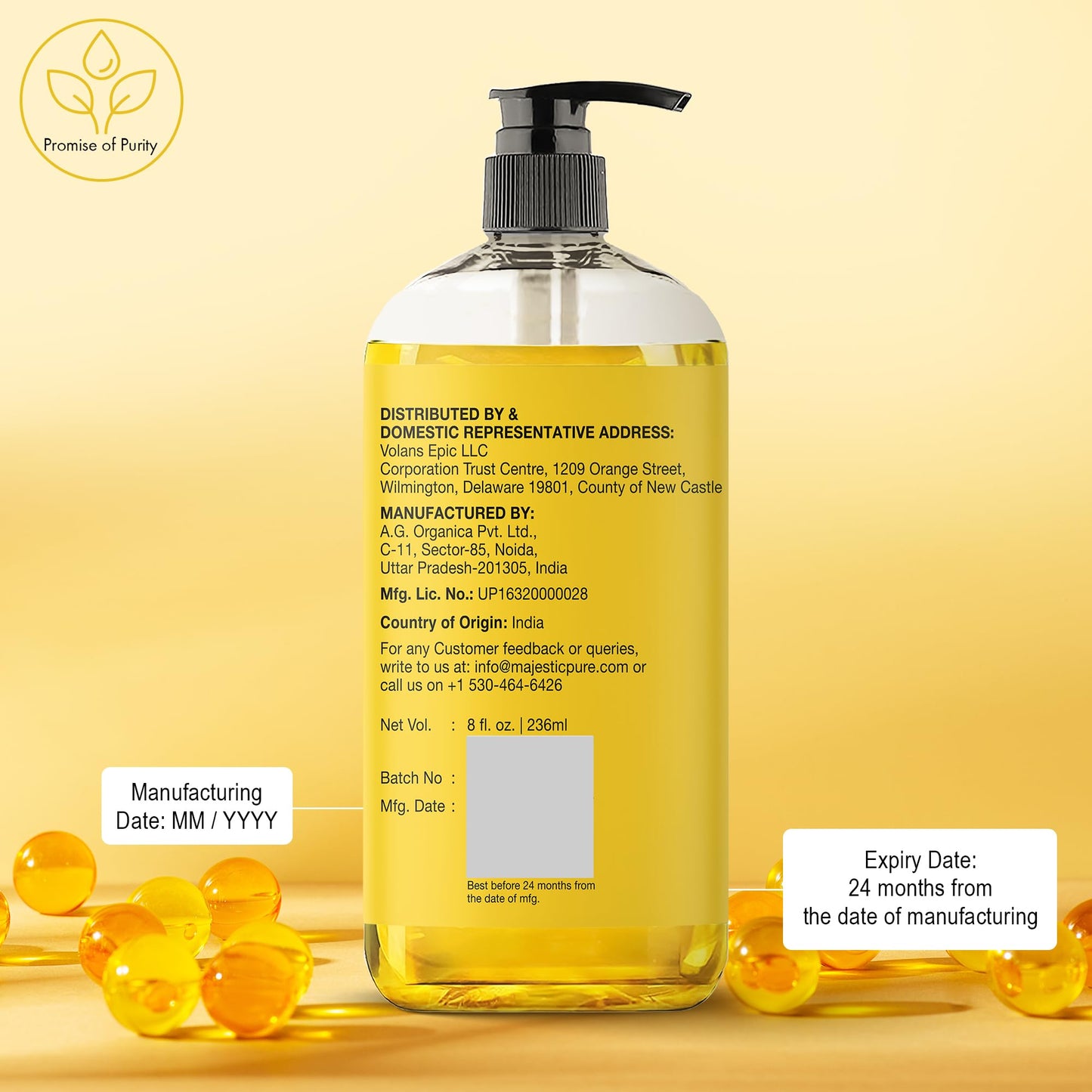 Majestic Pure Vitamin E Oil 20,000 IU - 100% Pure, Natural, Cold-Pressed, Tocopherol for Dry Skin, Hair & Scalp, 8 Fl Oz