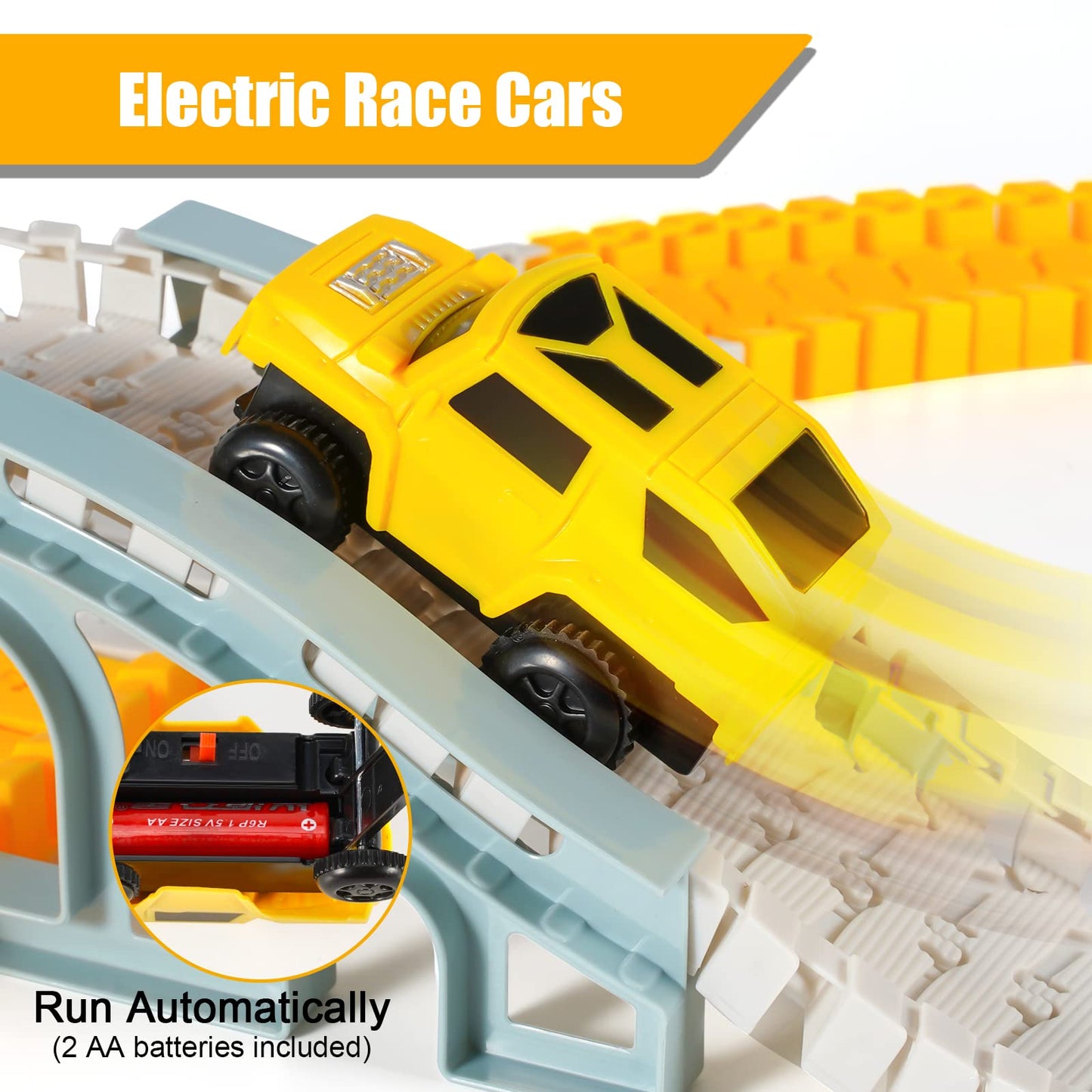 260 PCS Construction Race Track Set for Kids – 2 Electric Cars, 4 Construction Vehicles, Map & Flexible DIY Track, STEM Engineering Toy Ages 3-6