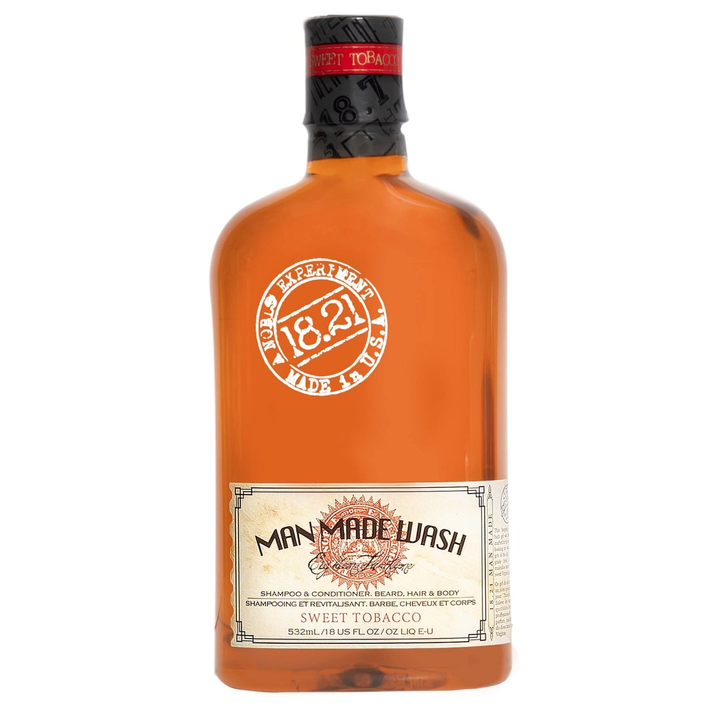 18.21 Man Made 3-in-1 Body Wash, Shampoo & Conditioner for Men – Sweet Tobacco Scent, Strengthens & Moisturizes Hair & Skin, 18 Fl Oz