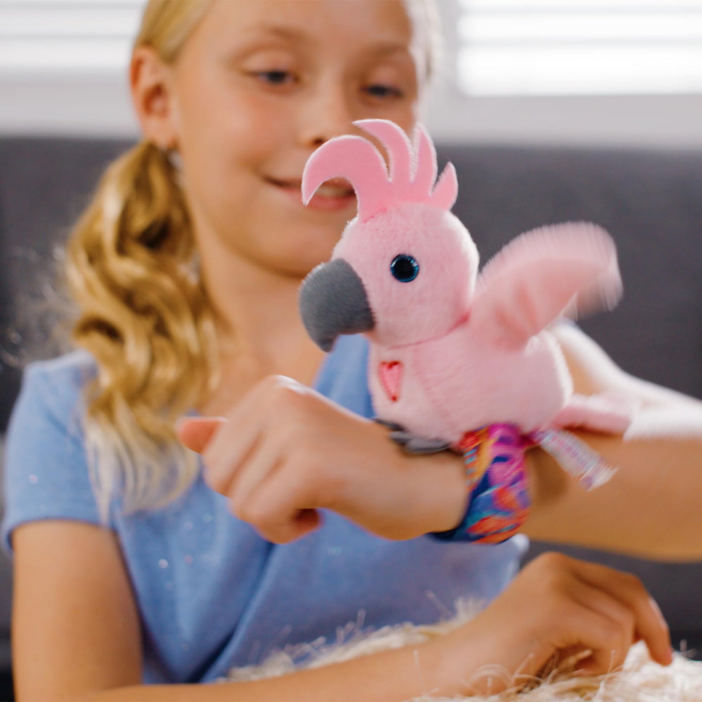 Happy Yappers: Birds 2 Pack - Cokatoo & Blue Parrot - Slap Bracelet Interactive Plush Toy Birds, They Chat-Sing-Mimic Each Other, Flap Wings, Kids 3+