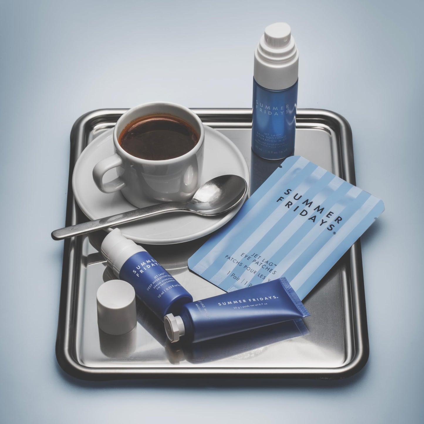 Summer Fridays Jet Lag Essentials Travel Skincare Set – Eye Patches, Hydration Mist, Serum & Mask, 4-Piece Kit