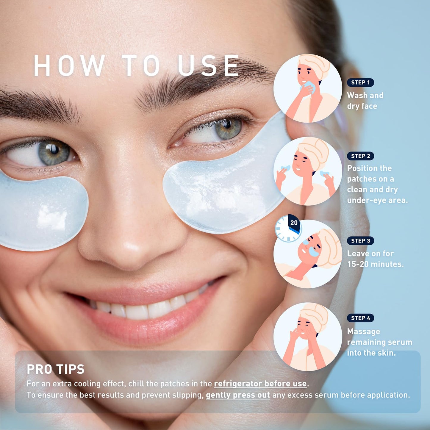 Enaskin Naturals Under Eye Patches, 30 Pairs Retinol Collagen Gels - Reduce Dark Circles, Puffiness, Wrinkles & Bags, Anti-Aging Blue