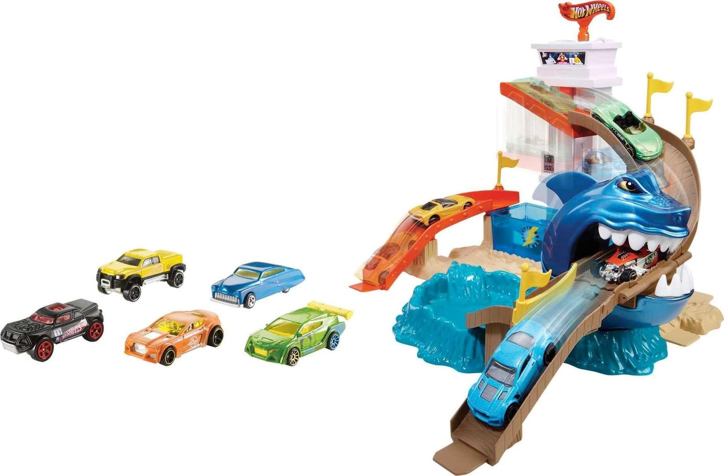 Hot Wheels Toy Car Track Set, Color Shifters Sharkport Showdown, 1:64 Scale Car with Repeat Color-Change Feature (Amazon Exclusive)