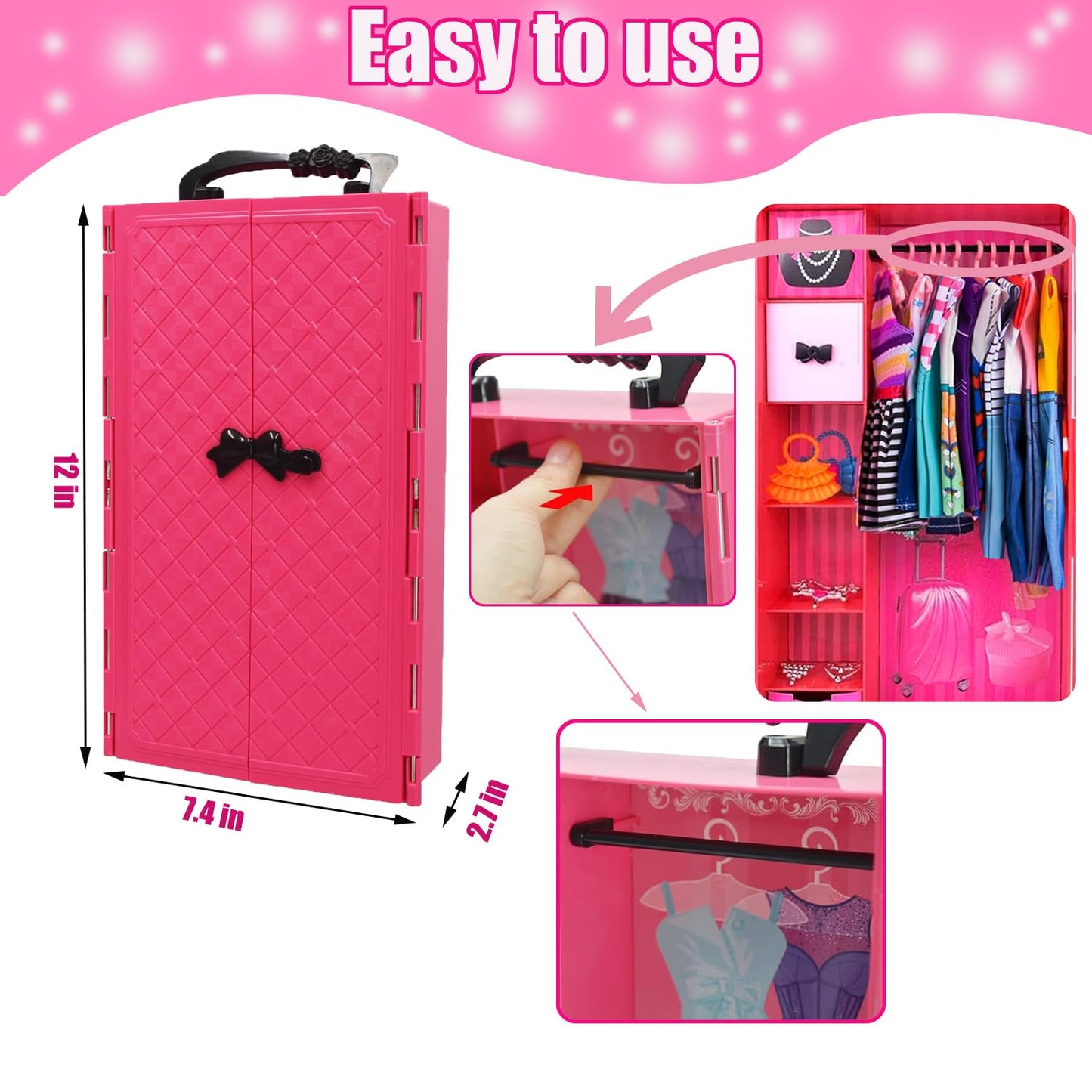 Korilave 108-Piece Doll Clothes & Accessories Set with Closet Wardrobe for 11.5" Dolls – Dresses, Swimsuits, Bags, Hangers, Birthday Gift