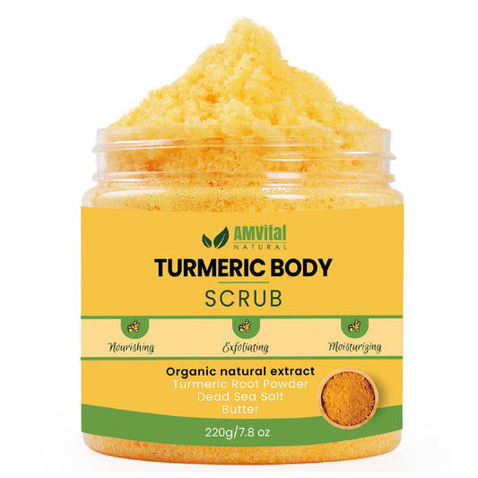 AMVital Turmeric Body Scrub – Handmade Natural Scrub for Body, Face, Hands & Feet, All Skin Types, Natural Skincare for Women 7.8oz