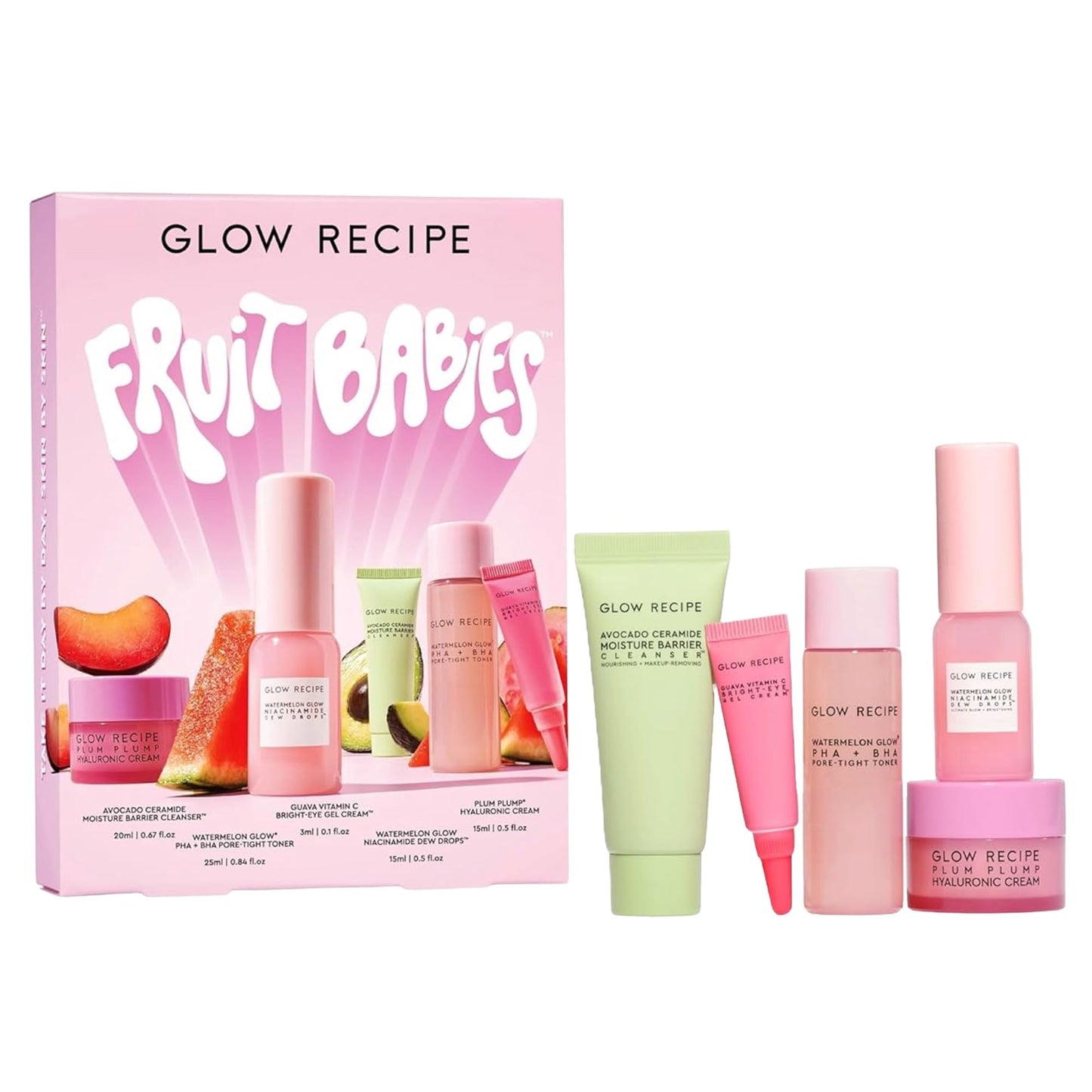 Glow Recipe Fruit Babies Skincare Kit – 5-Piece Gift Set with Cleanser, Toner, Eye Cream, Moisturizer & Dew Drops for Glowing, Hydrated Skin