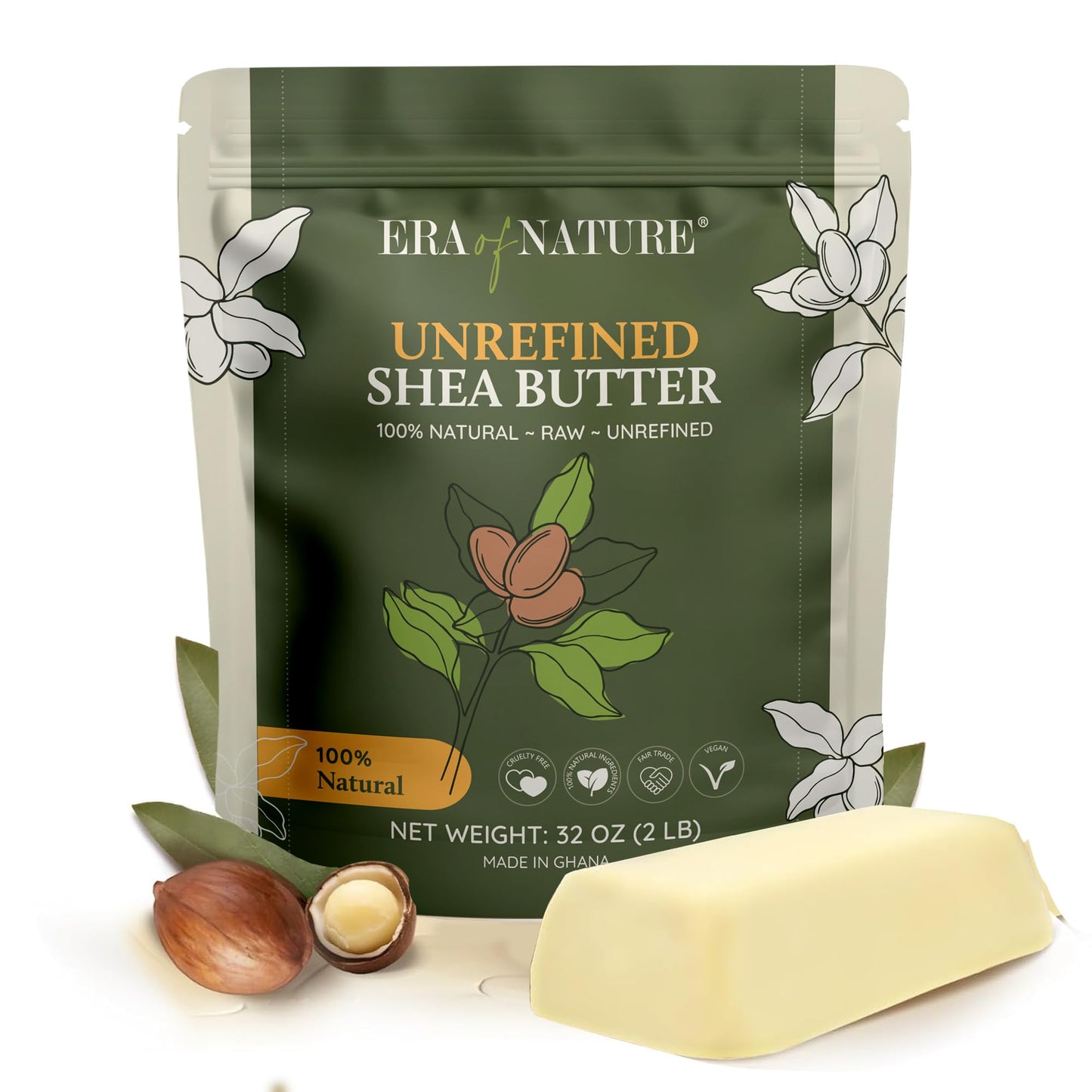 Era of Nature Organic Raw African Ivory Shea Butter 32oz – Moisturizing Skin & Hair, DIY Lip Balm, Cream, Soap & Lotion Making Kit