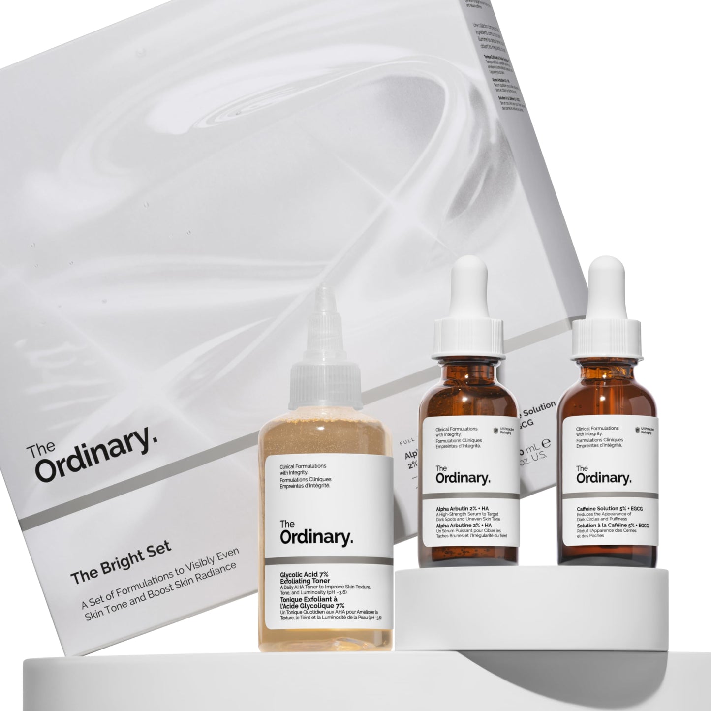 The Ordinary The Bright Set – 3-Step Skin Care Regimen for Radiant, Even Tone | Glycolic Acid, Alpha Arbutin & Caffeine Solution