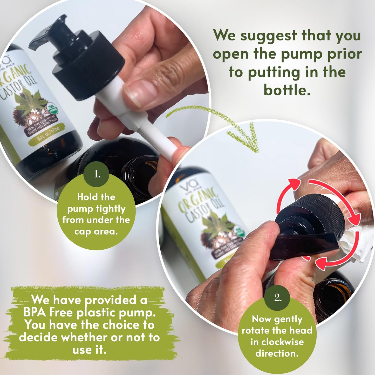 VITAL AFFAIR Organic Castor Oil 16oz – 100% Pure, Cold Pressed & Unrefined – USDA Certified – For Hair Growth, Eyelashes, Eyebrows & Castor Oil Pack