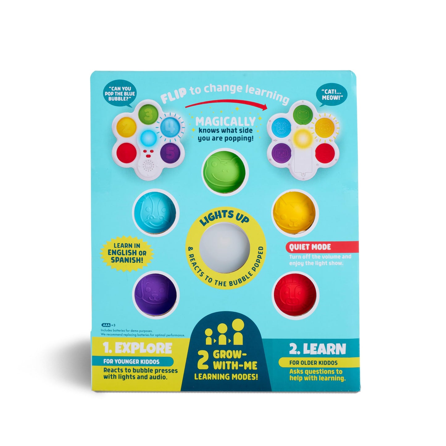 Chuckle & Roar Pop It! and Learn Toy - Bilingual Educational Popper for Numbers & Letters in English & Spanish - Ages 6 Months to 2 Years