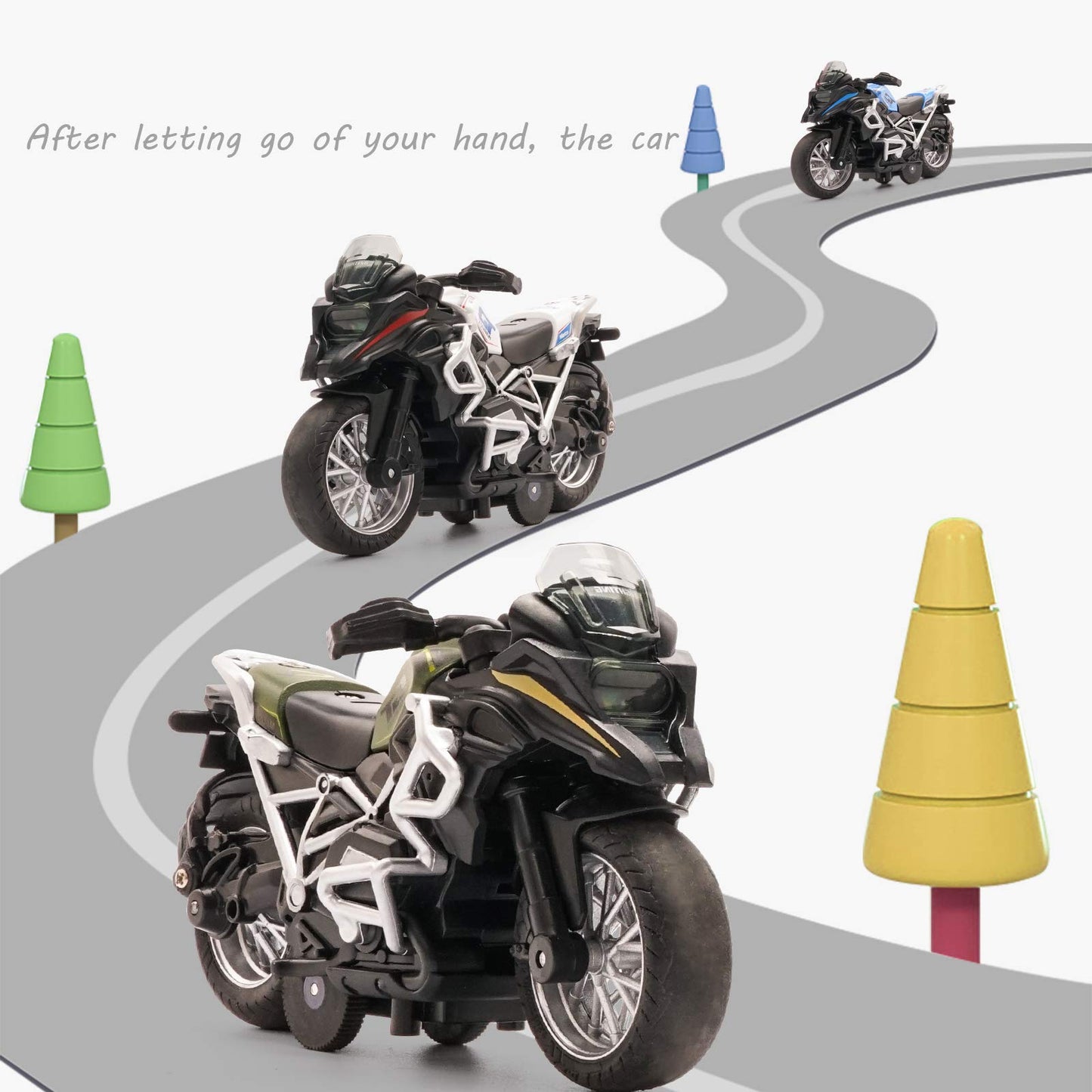 Diecast Motorcycle Toy - Pull Back Toy Cars with Sound and Light Toy,Motorcycle Toys for Boys,Toys for 3-9 Year Old Boys (White)