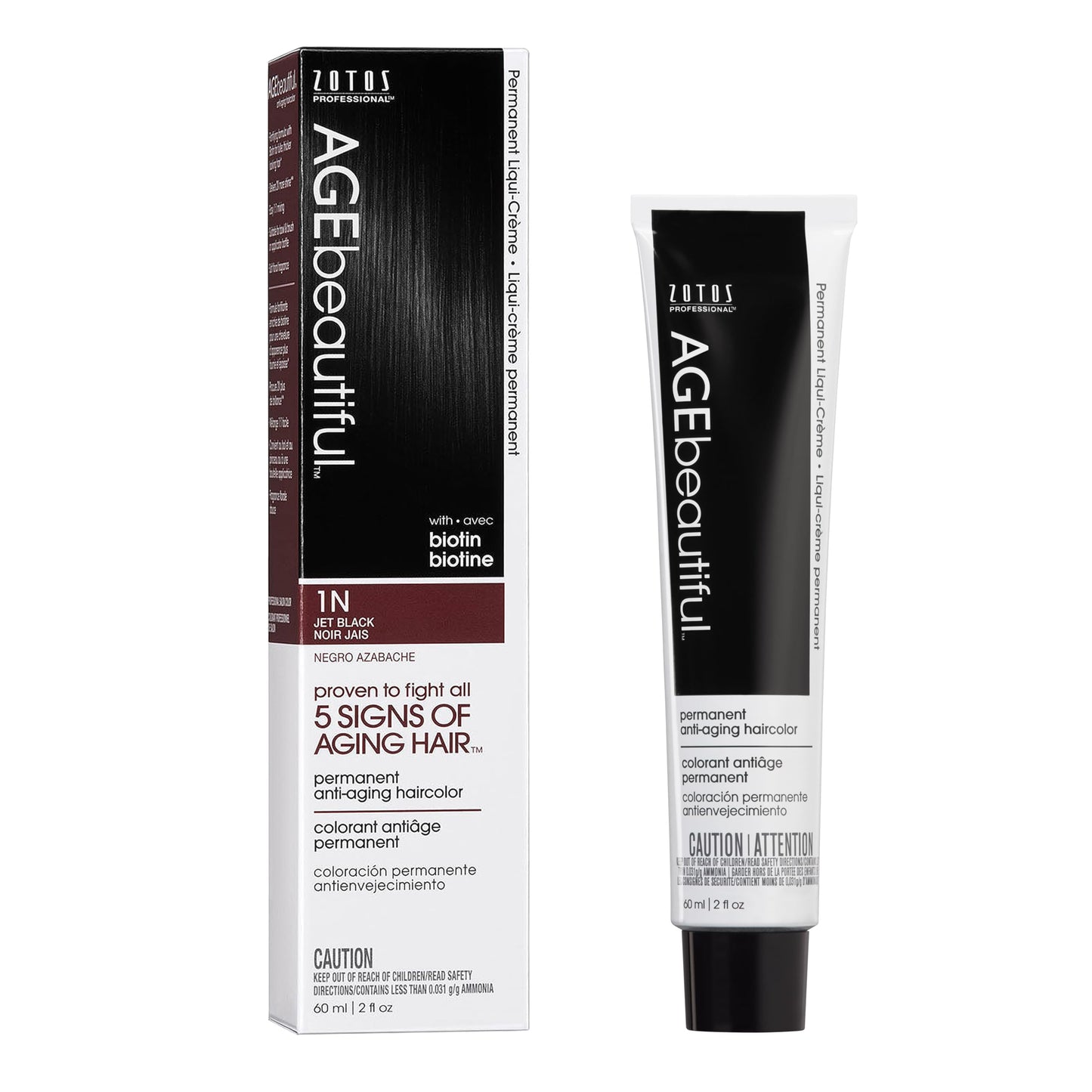 AGEbeautiful Permanent Hair Color 1N Jet Black | 100% Gray Coverage | Biotin-Enriched Anti-Aging Formula for Thicker, Fuller Hair | Salon Quality