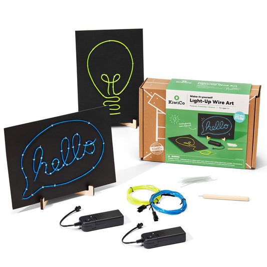 KiwiCo Light-Up Wire Art Kit – DIY Electroluminescent Signs for Kids | EL Wires, Battery Packs, Templates & Instructions Included
