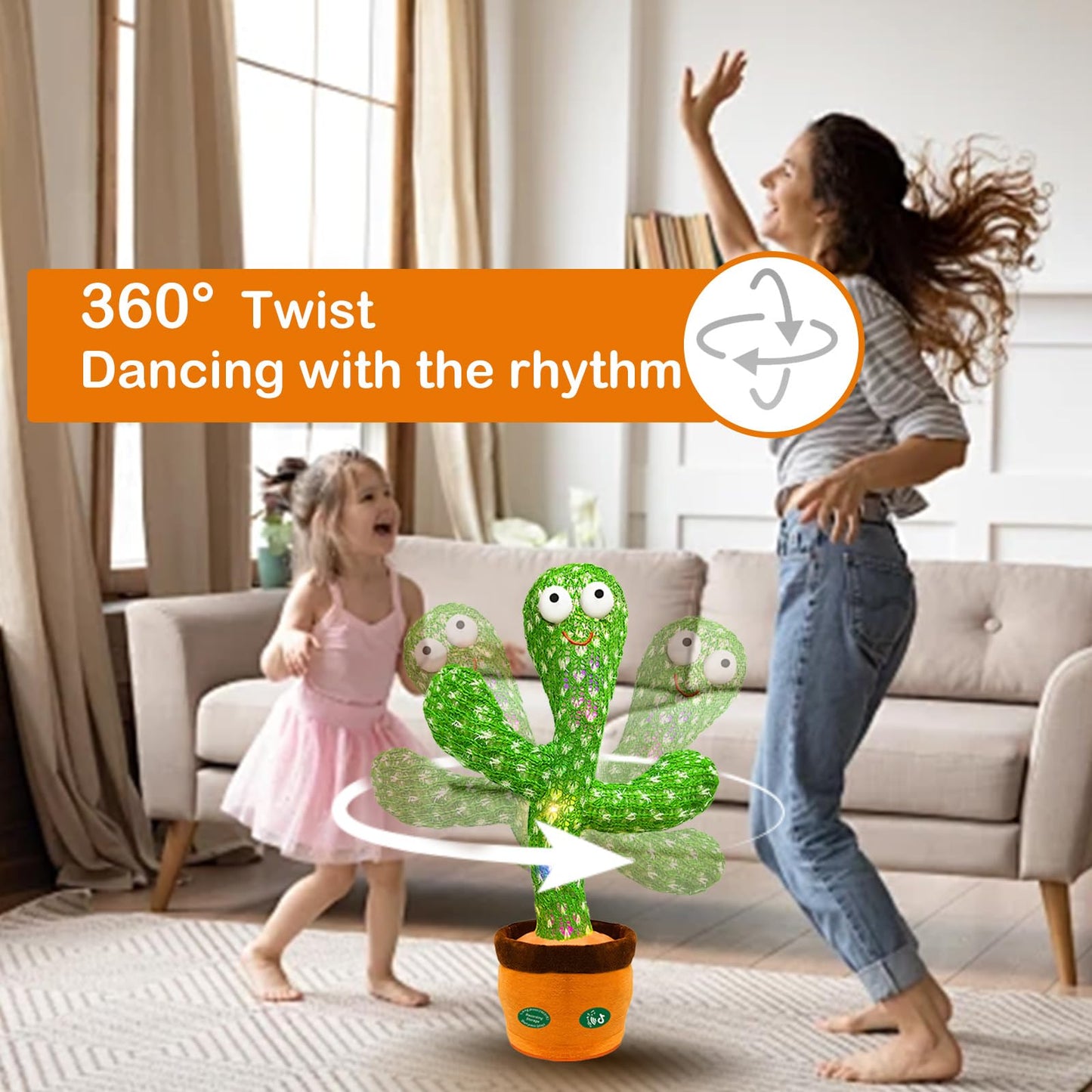 Hunfur Talking Dancing Cactus Toy – Singing, Mimicking, Light Up Plush Gift for Babies & Toddlers 6-18 Months with Volume Control