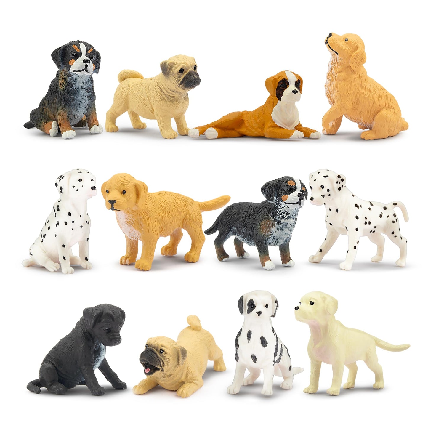 Toymany 12PCS Mini Dog Figurines Playset – Realistic Hand-Painted Plastic Puppies, Tiny Dog Toys, Cake Toppers for Kids & Toddlers