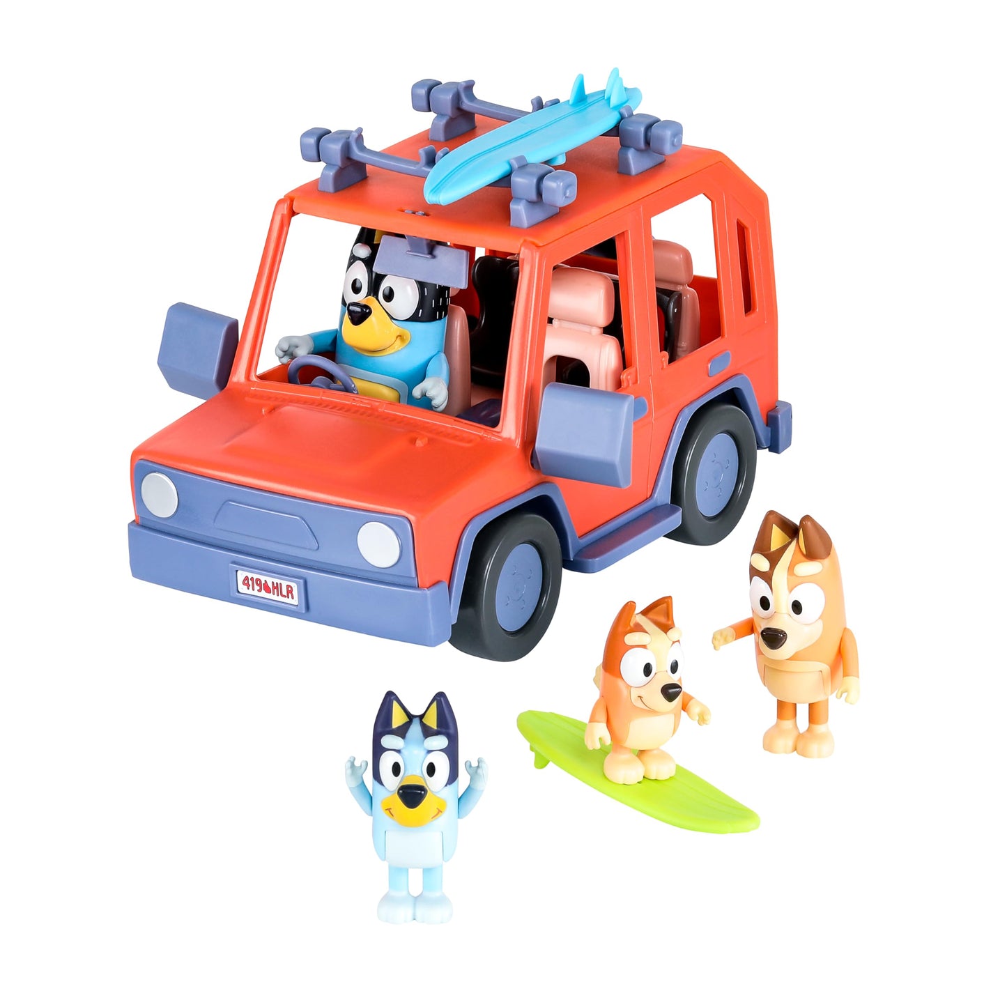 Bluey Heeler 4WD Family Toddler Toy Car with 4 Figures, Surfboards and Sticker Sheet, Pretend Play, Toys for Kids Ages 3+, Amazon Exclusive