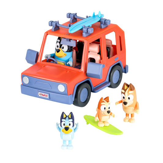 Bluey Heeler 4WD Family Toddler Toy Car with 4 Figures, Surfboards and Sticker Sheet, Pretend Play, Toys for Kids Ages 3+, Amazon Exclusive