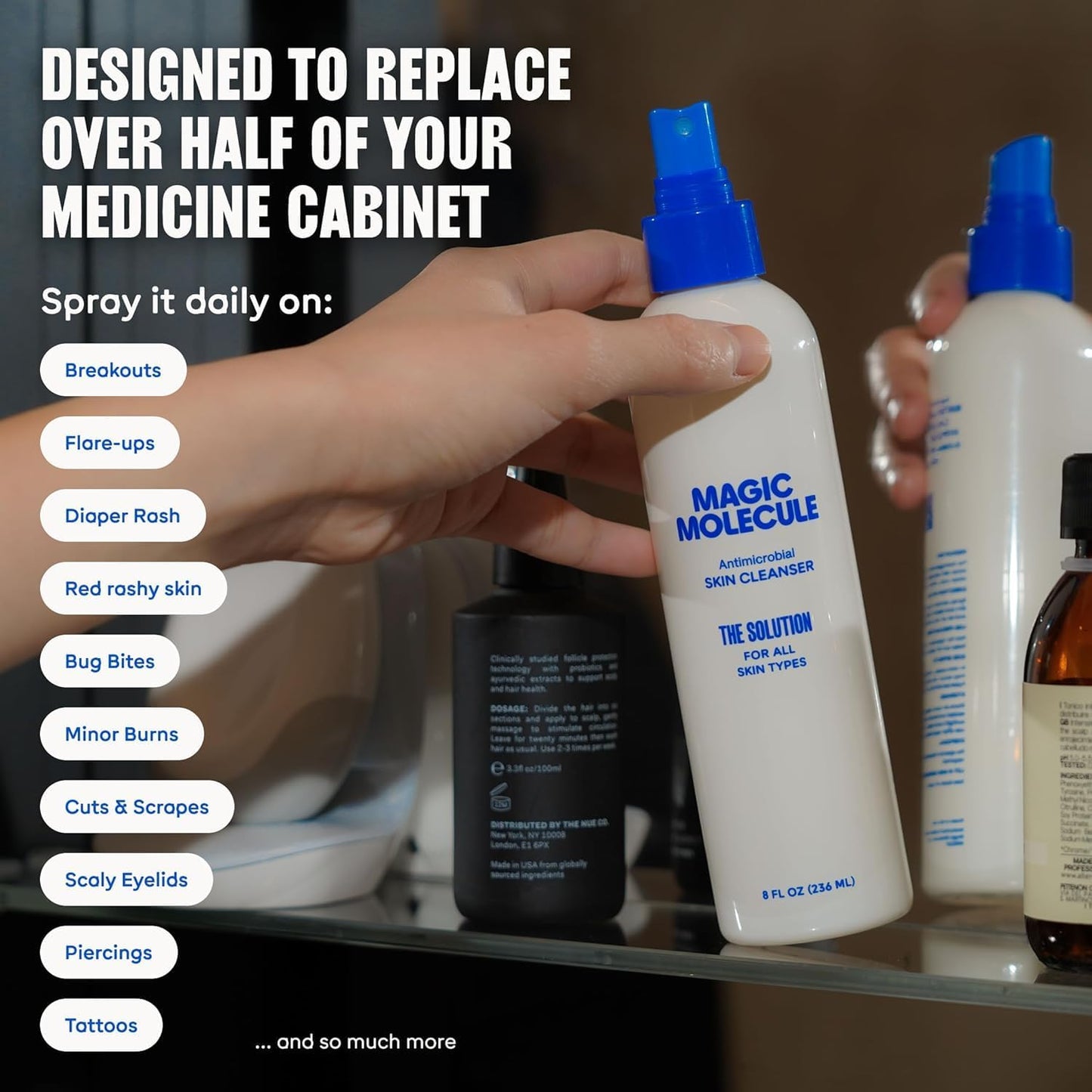 Magic Molecule Hypochlorous Acid Facial Mist – Soothes Redness & Irritation, Cleanses & Purifies – Home & Travel Bundle (8oz + 2x3.4oz)