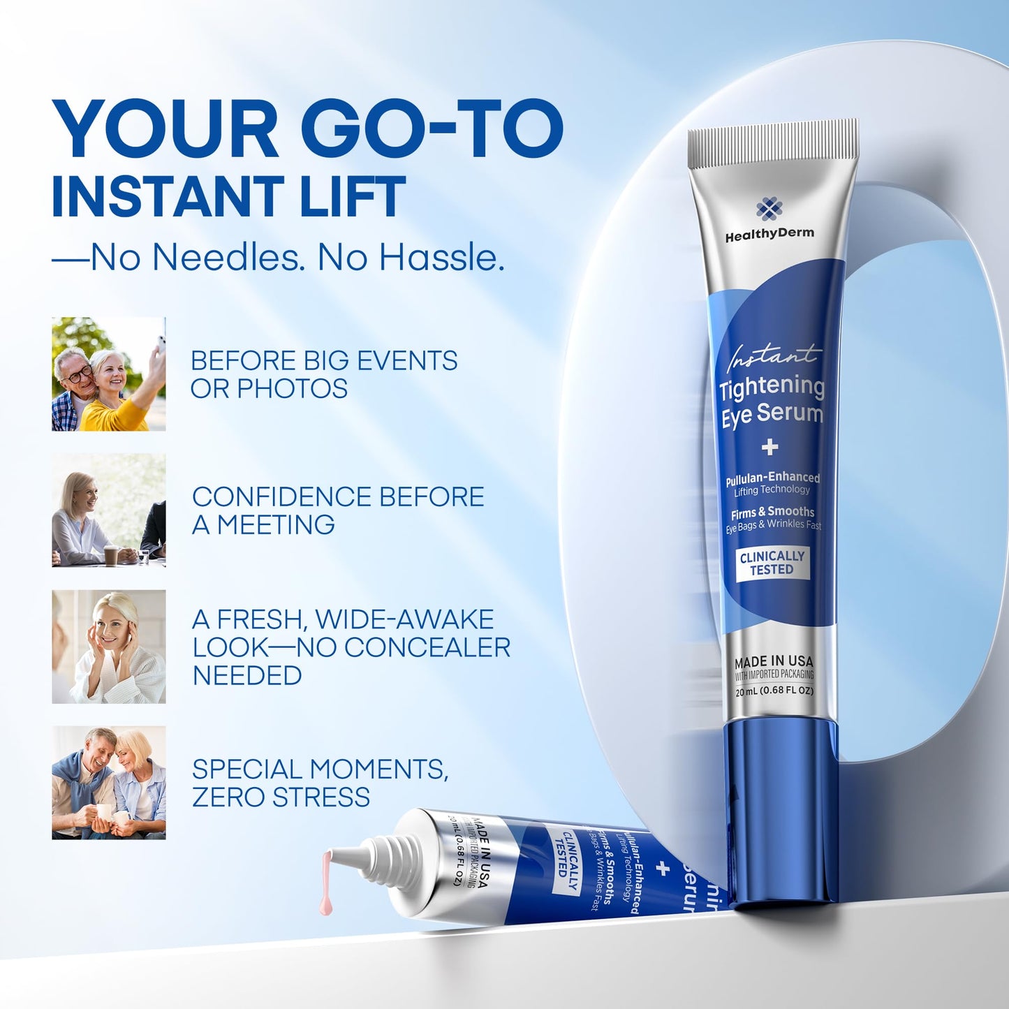 Instant Under Eye Lift Serum – Reduces Puffiness, Dark Circles, Wrinkles & Crow’s Feet Fast, Firming Formula for Mature Skin, 20 mL