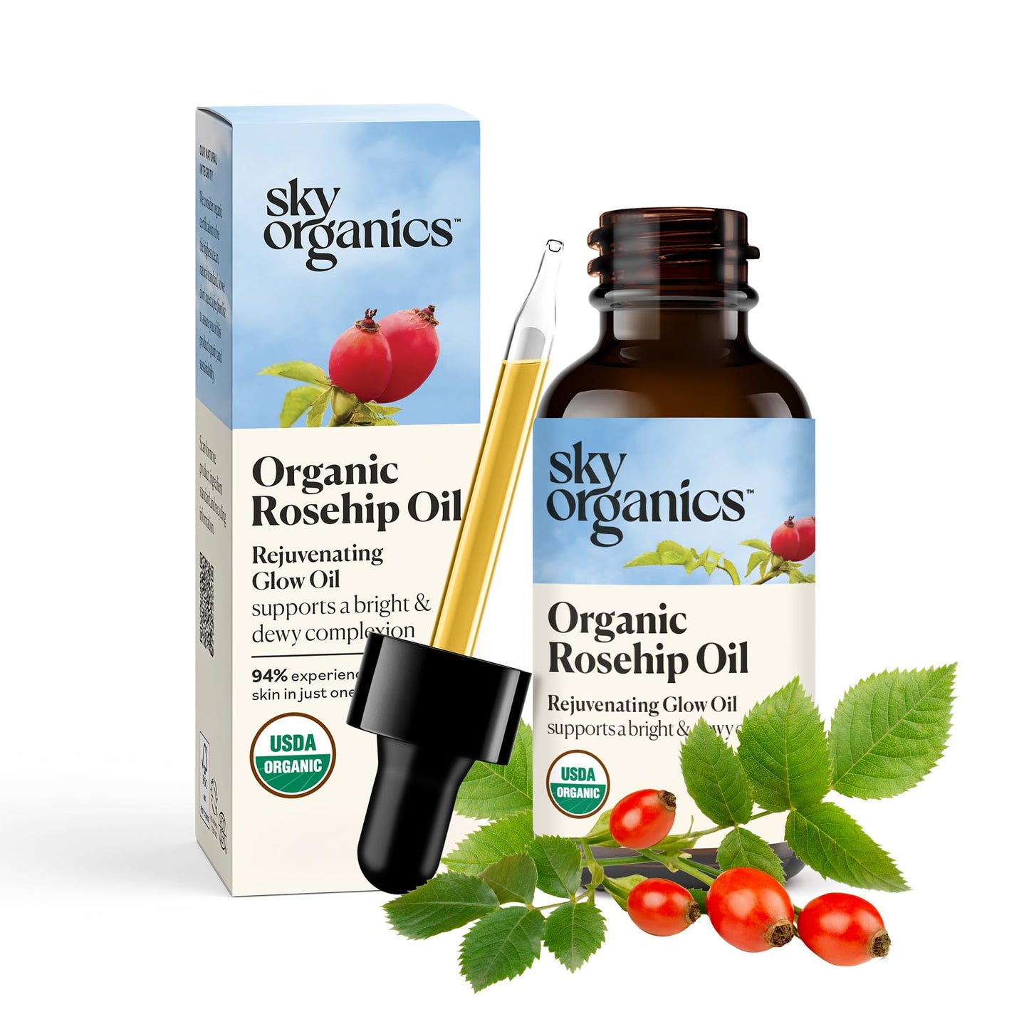 Sky Organics Organic Rosehip Oil (1oz) – 100% Pure Cold-Pressed Rosehip Seed Oil for Radiant Skin, Hair & Acne, Anti-Aging Antioxidant Face Oil