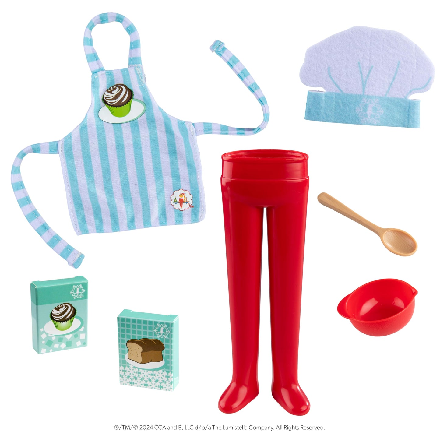 The Elf on the Shelf MagiFreez Christmas Chef Set for Scout Elf – Elf-Sized Hat, Apron, Standing Pants, Bowl, Spoon & Baking Boxes