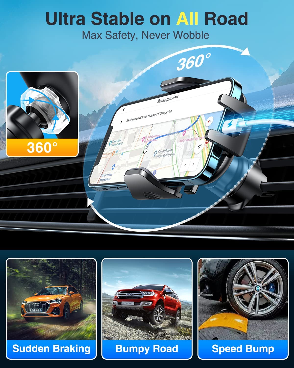 [2025 True Military-Grade] Car Phone Holder VANMASS [Upgraded Strongest Suction & Clip] Cell Phone Mount for Dashboard Windshield Vent Wall,Truck Cradle Stand for iPhone 17 Pro Max 16 15 14 13 Android