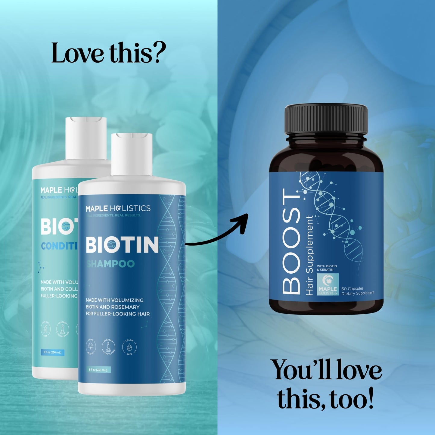 Rosemary Biotin Shampoo & Conditioner Set | Volumizing Hair Care for Thinning Hair | B Vitamin-Enriched | Color Safe, Sulfate & Paraben Free, 8 Fl Oz