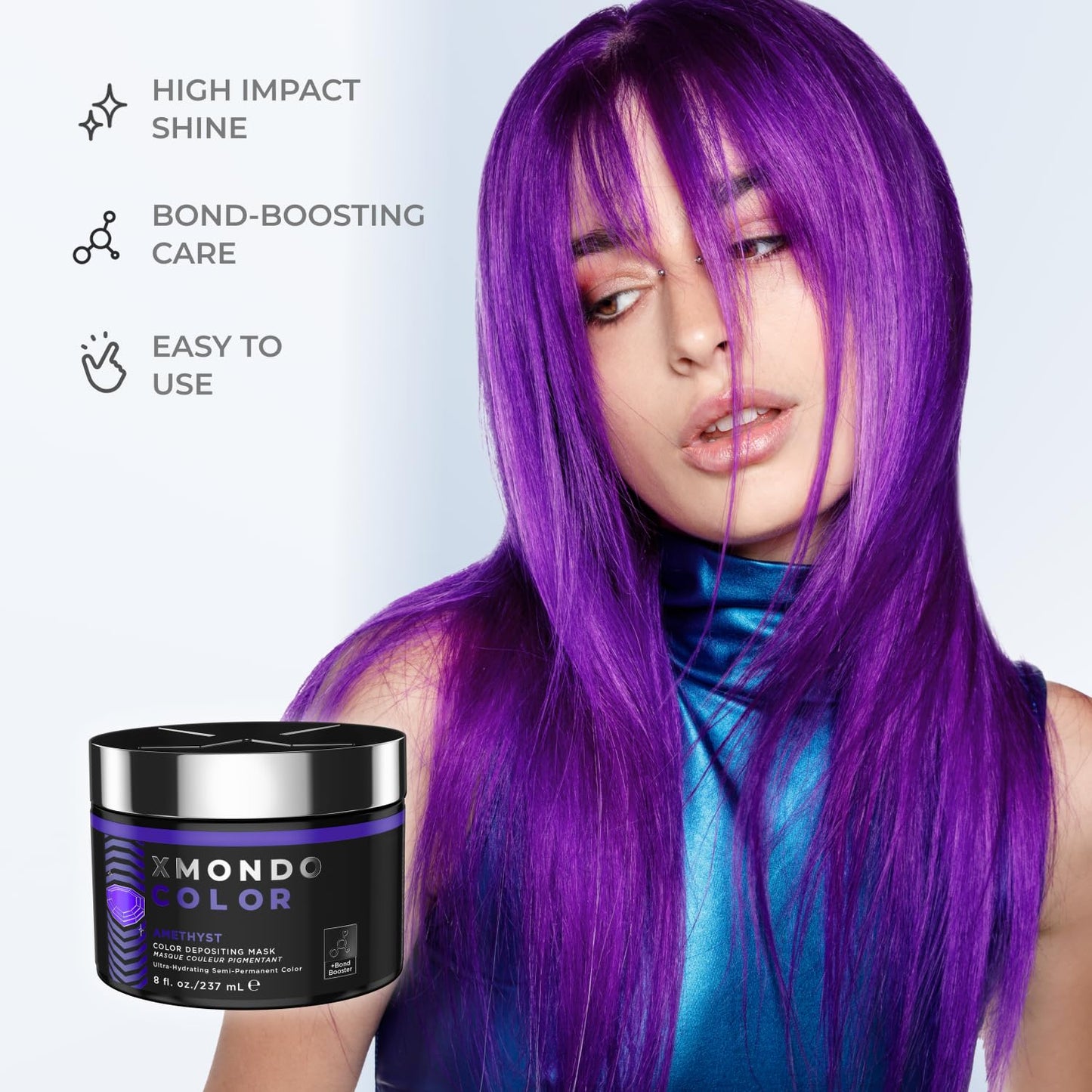 XMONDO Amethyst Hair Mask – Semi-Permanent Purple Color with Bond Booster & Hyaluronic Acid, 8 oz, Vibrant Conditioning Hair Dye