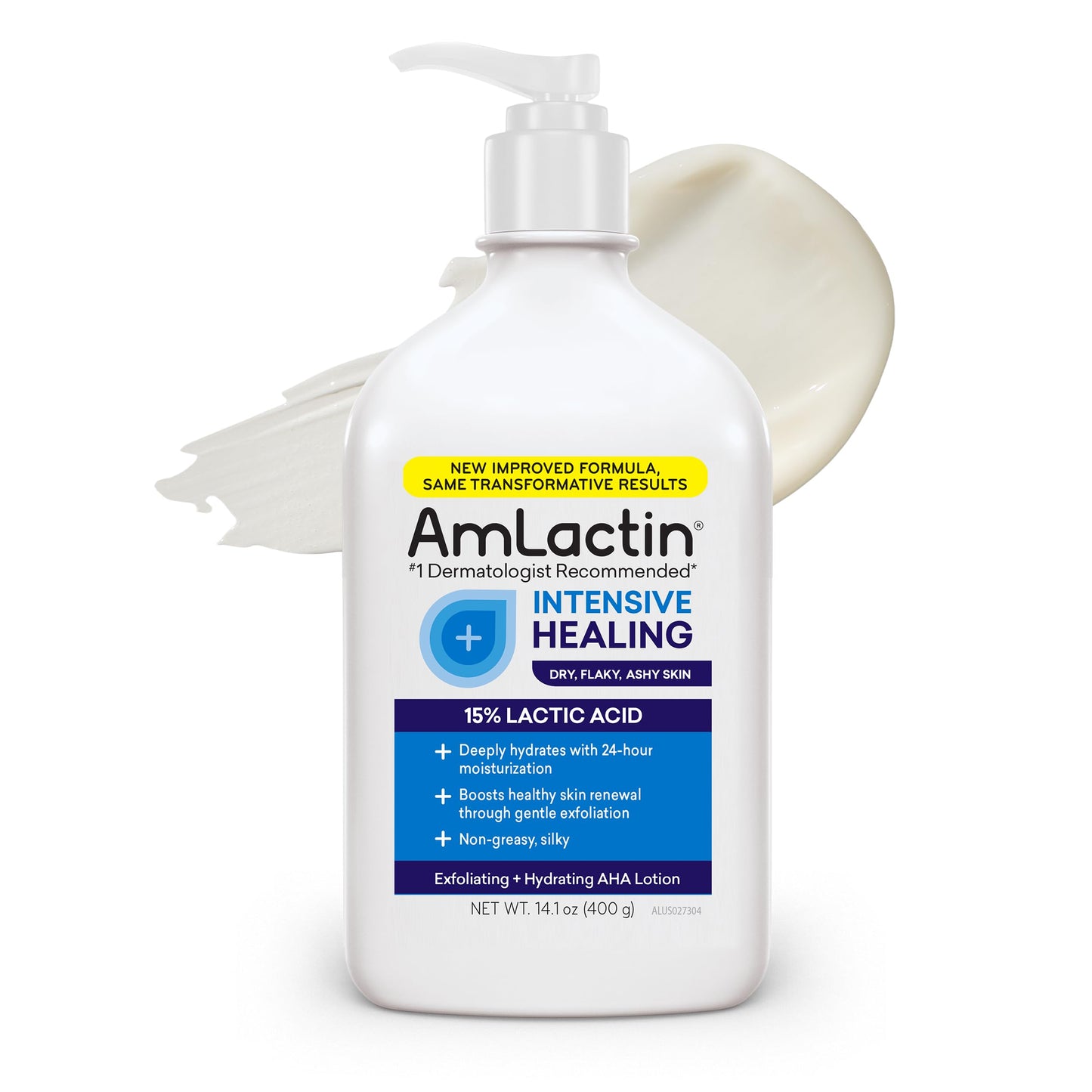 AmLactin Intensive Healing Body Lotion 14.1oz Pump – 2-in-1 Exfoliator & Moisturizer with 15% Lactic Acid & Ceramides for Dry Skin