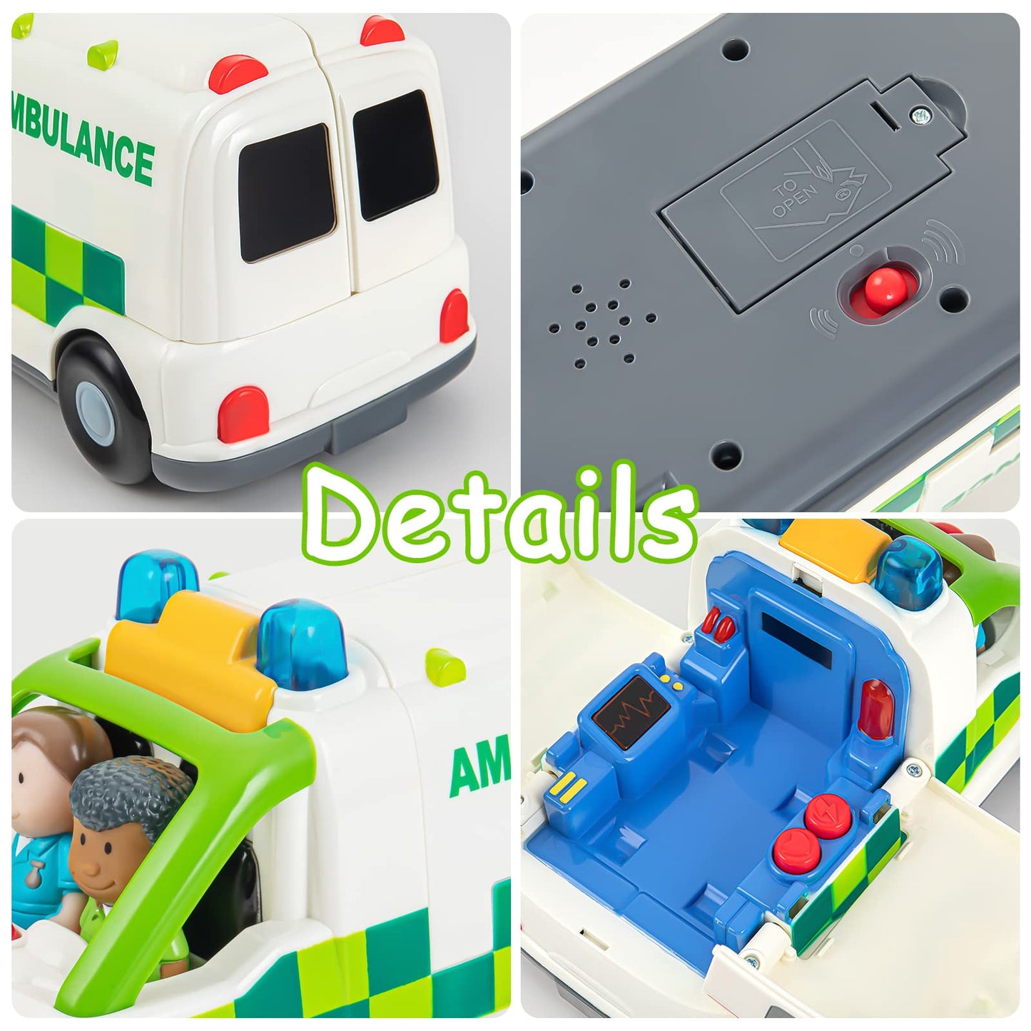 Auspint Friction-Powered Ambulance Toy with Lights & Sounds – Rescue Role Play Set for Toddlers, Boys 1-3, Birthday & Party Gift