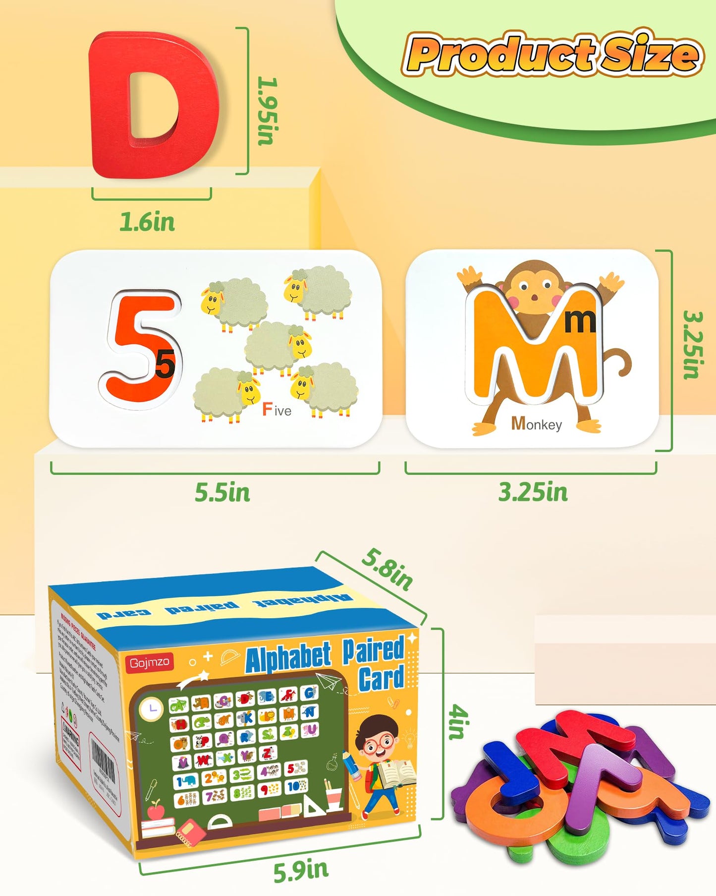 Gojmzo Alphabet Flash Cards & Wooden Blocks, ABC Learning, Numbers & Sight Words Game for Toddlers & Preschool Montessori Educational Toy 3+