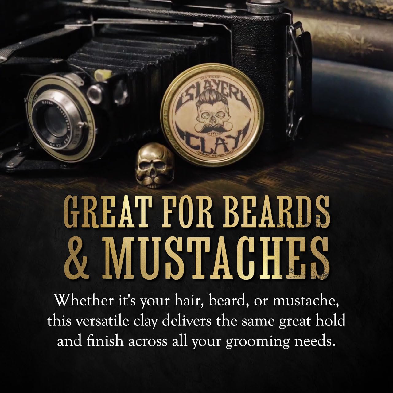 Death Grip Slayer Hair Clay for Men – Organic Medium Hold Styling Clay with Bentonite – Matte Finish, Non-Greasy, Anti-Dandruff, 2 Oz Tin