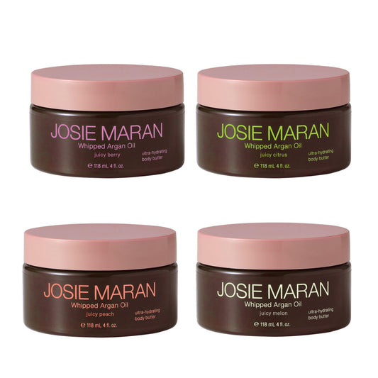 Josie Maran 4-Piece Whipped Argan Oil Body Butter – Firming Cream with Shea & Avocado Oil, Cruelty-Free Skincare, 4 oz Each
