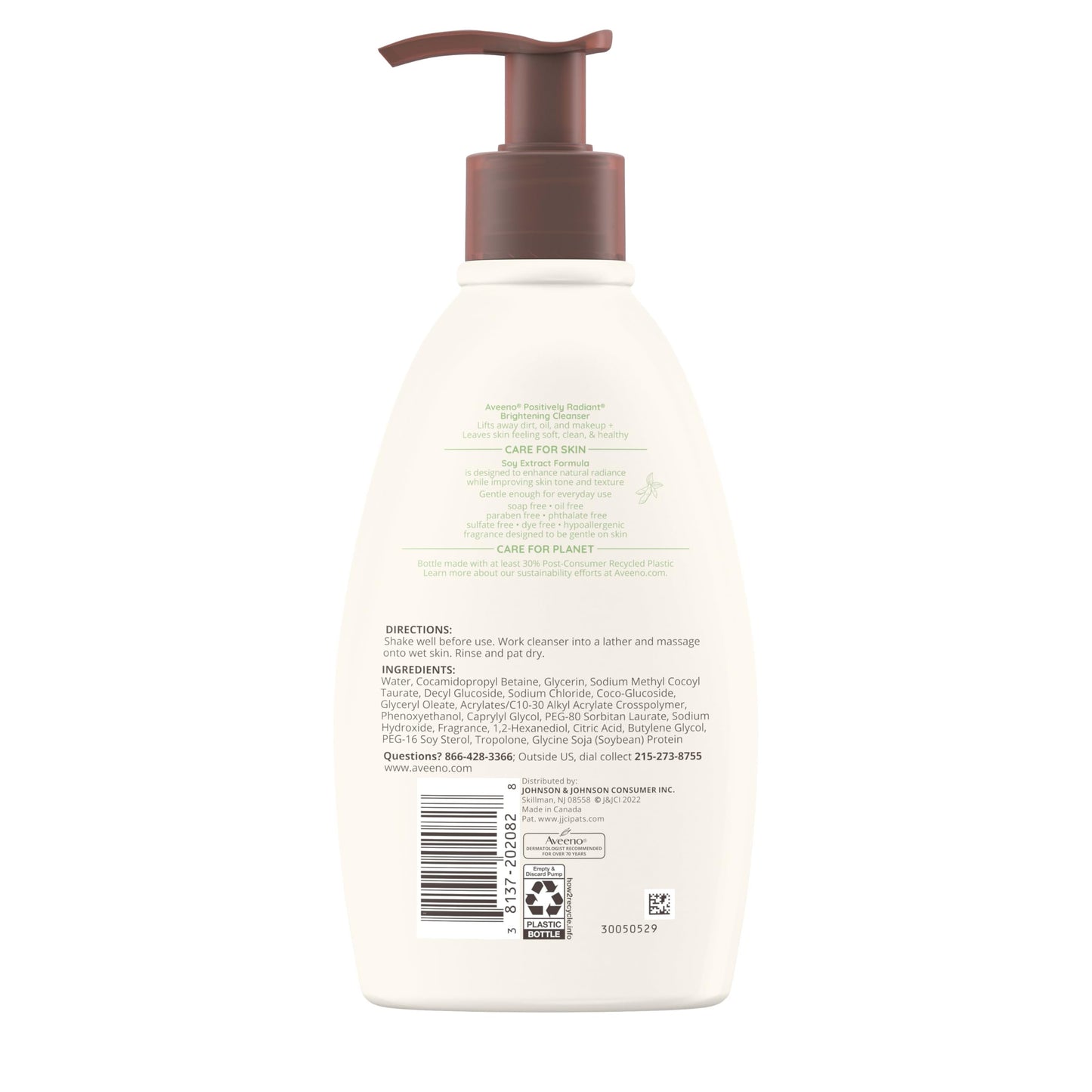 Aveeno Positively Radiant Brightening Facial Cleanser for Sensitive Skin – Moisturizing, Non-Comedogenic, Oil & Soap-Free, 11 fl oz