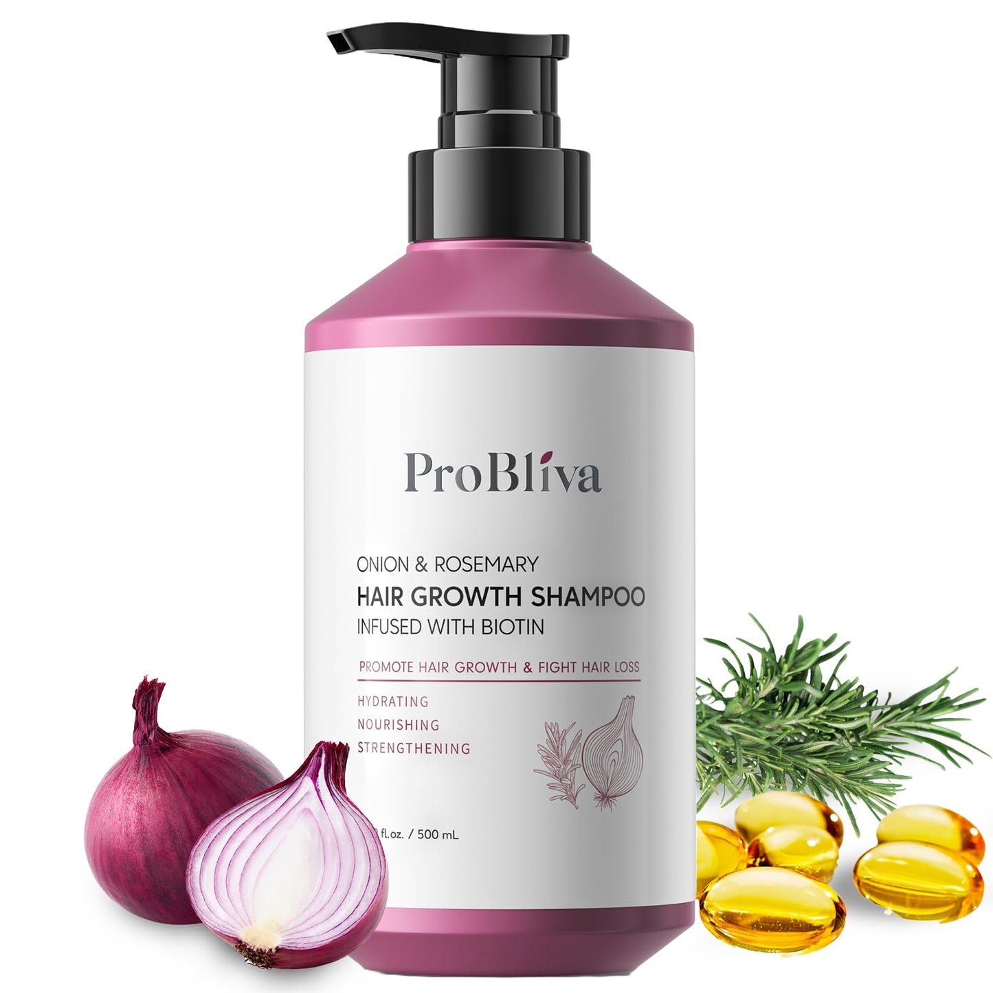 Onion & Rosemary Hair Growth Shampoo with Biotin – Strengthens Roots, Reduces Hair Loss & Thinning, Promotes Thicker, Healthier Hair (16.9 Fl Oz)